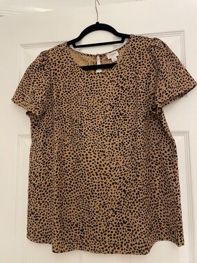 J. Crew Tan Leopard Print Short Sleeve Blouse